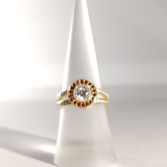 Simulated Diamond CZ & Red CZ Halo Ring SIZE 5-1/4 - Picture 3 of 10